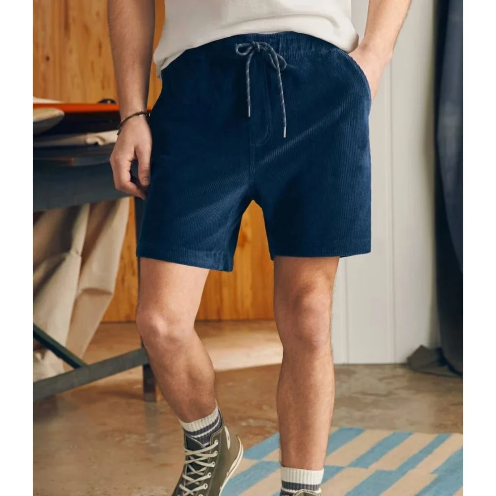 Faherty Drawstring Essential Knit Cord Corduroy Shorts, Navy Mens Size 2XL